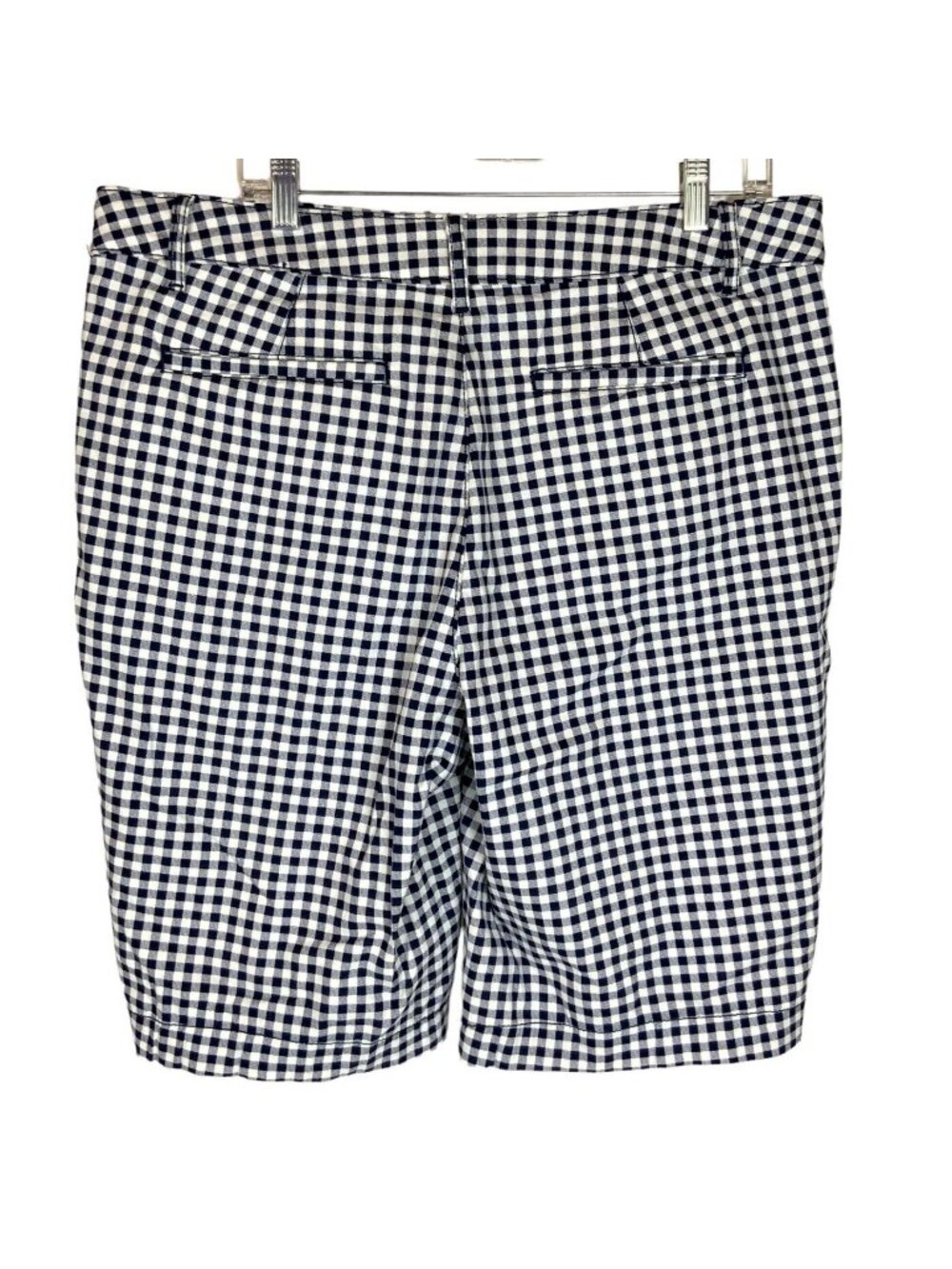 St Johns Bay Long Bermuda Short Sz 16 Blue White Gingham Check Secretly Slender - Picture 2 of 5